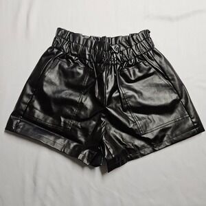 Black Faux Leather‎ Shorts XL High Waist Drawstring